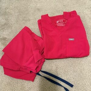 Figs Vibrant Pink Scrub Top